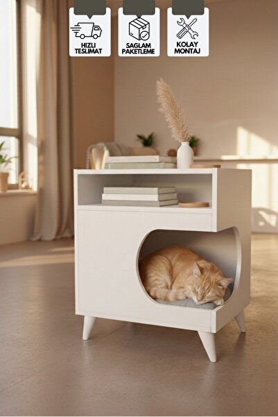 KAREN BANYO Minderli Kedi Evi, Yan Sehpa, Çok Amaçlı Sehpa, Modern Kedi Yuvas...