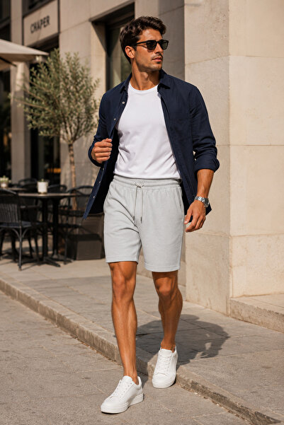 1434 Polo State Men's Light Gray Pique Fabric Elastic Waist Lace-Up Shorts