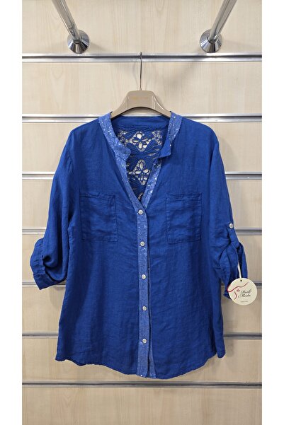 Park Moda Italian Linen Shirt with Sequin Detail