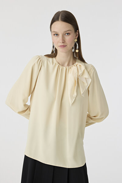 Zühre Polka Dot Scarf Pleated Detailed Butter Blouse 0142