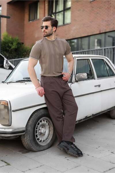 Madmext Light Brown Crew Neck Regular Fit Knitwear Men's T-Shirt E7487