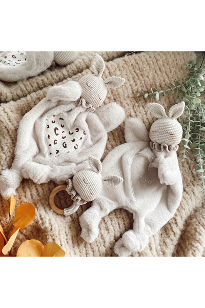 Amigurumi Kalpli Tavşan Coco İsimli Uyku Arkadaşı ve Çıngırak