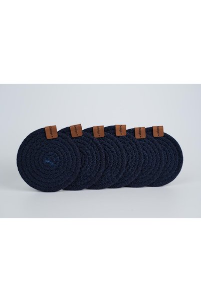 Fabrix Home Set of 6 Handmade Cotton Coasters Navy Blue Bohemian Coffee Corner Decor