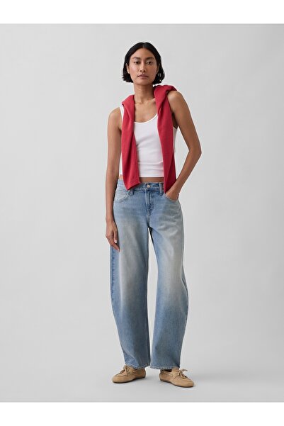 GAP Kadın Açık Mavi Low Rise Barrel Jean Pantolon