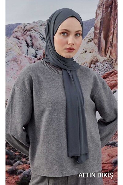 ALTIN DİKİŞ Soft Textured Combed Cotton Shawl Hijab - Ash-