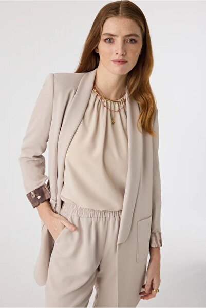 Zühre Shawl Collar Pocket Detailed Double Beige Set 1103