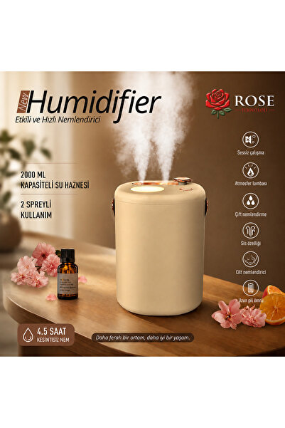 ROSE TEKNOLOJİ 2000 ML SU KAPSİTELİ ŞARJLI ÇİFT SPREYLİ GECE LAMBALI SESSİZ U...