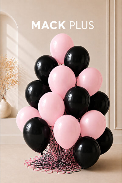 MACK PLUS 10’lu Macaron Pembe & Siyah Premium Balon Seti – Helyum Uyumlu ve D...