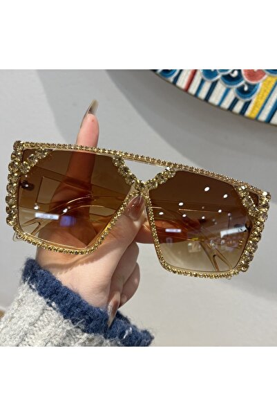 Choice4 Tan 1Pc Women's Fashion Glasses New Geometric Large Frame Hollow Out ...