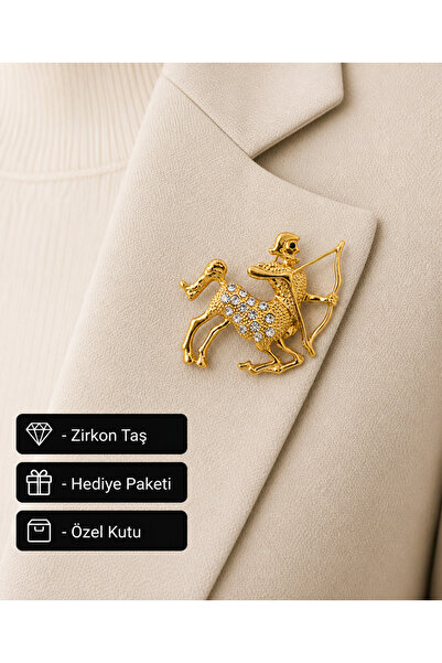 HER ŞEY NOTA www.herseynota.com Hediye Yay Burcu Kadın Broş Gold Renk Zirkon ...