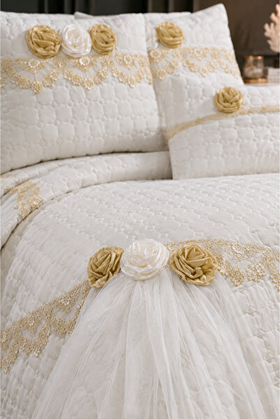 ESTİMA Aslan Tekstil Gökçe Çift Kişilik Yatak Örtüsü Takımı Kapitoneli Çiçekl...