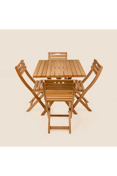 Just Home 4+1 Katlanır Kayın Ahşap Bistro Set - Meşe - 70x80 cm