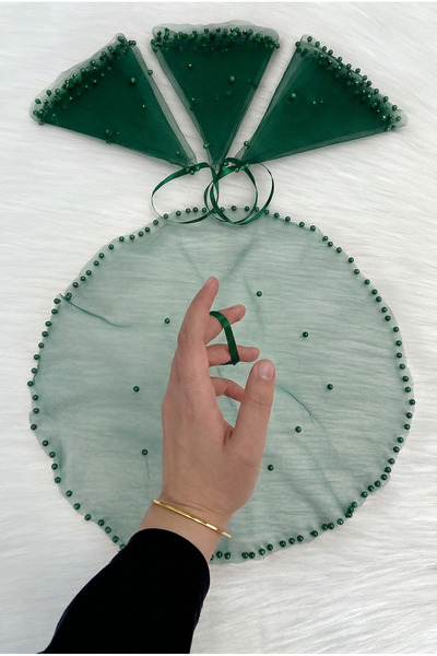 ZEYMERADE Emerald Green Bride Groom Handkerchief, Pearl Embellished, Henna Ha...