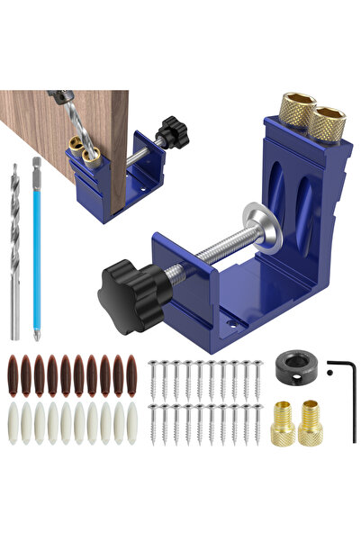 Choice blue 47Pcs Pocket Hole Jig Kit 15 Degree Pocket Hole Screw Jig Dowel D...