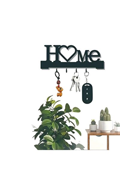 Choice حامل مفاتيح أسود على شكل "Home Love" مع خطافات، مثبت على الحائط بدون ح...