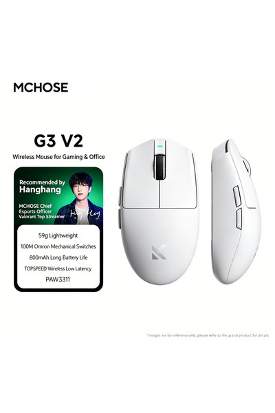 Choice1 ماوس ألعاب لاسلكي G3 V2 أبيض من MCHOSE مع مستشعر PAW3395/PAW3311، ثلا...