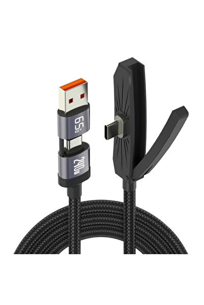 Choice كابل شحن سريع USB-C أسود بقوة 240 واط قابل للطي مع حامل هاتف وسلك بيان...