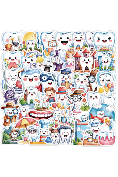 choice2 50PCS 10/30/50pcs Funny Cute Dental Protect Tooth Cartoon Stickers fo...