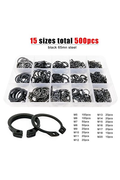 Choice black 65mn steel 500pcs/box C Type External Circlip Clip Snap Ring Mix...