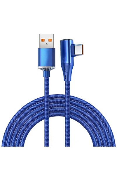 Choice22 كابل USB من النوع C إلى C بطول 2 متر، أزرق اللون، بزاوية 90 درجة، بق...