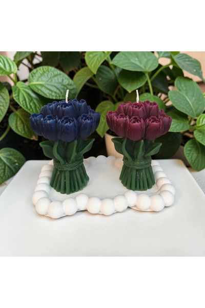 Di&Em Design Collection 2'li Çiçek Demeti Mum tabaklı Çiçek Kokulu Mum Dekora...