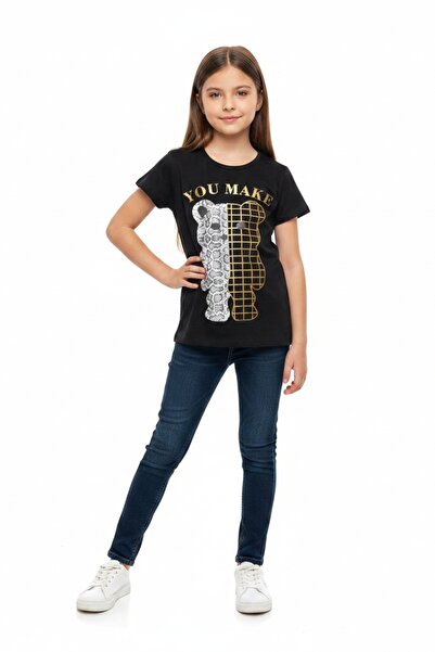 Toontoy Tricou cu mânecă scurtă și decolteu rotund pentru fete, imprimat 11273