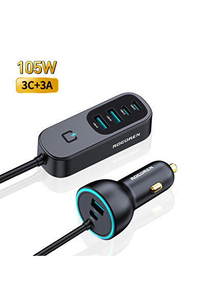 Choice black 3C and 3A Rocoren 105W Multi 6 Ports Car Charger Backseat Fast C...