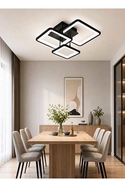 Generic Modern minimalist square three-ring ceiling lamp. Main lighting for l...