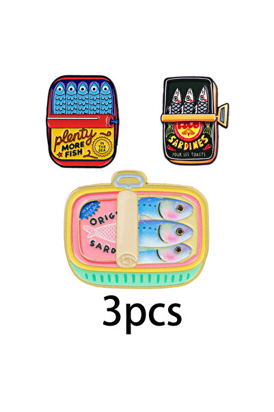 Choice 3 قطع دبابيس شارات مينا على شكل سمك السردين المعلب وسمك البحر الكرتوني...