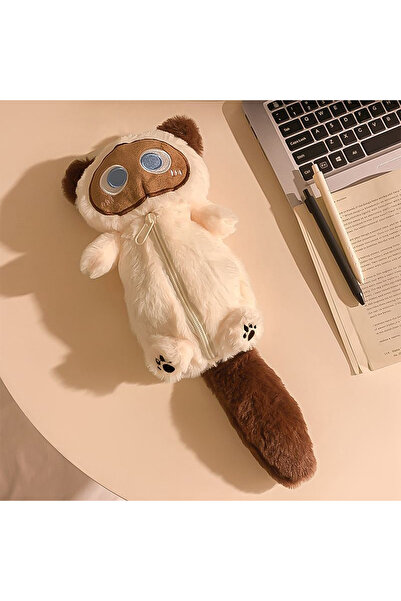 Choice1 Beige Cartoon Plush Big-Eyed Cat Pencil Case Super Soft Fun Doll Larg...