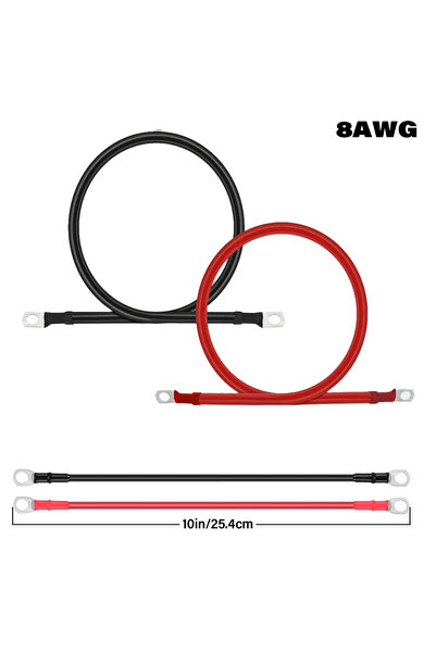 choice2 طقم كابلات بطارية 8AWG (قطعتان) بطول 10 بوصة (25.4 سم) - أسلاك نحاسية...