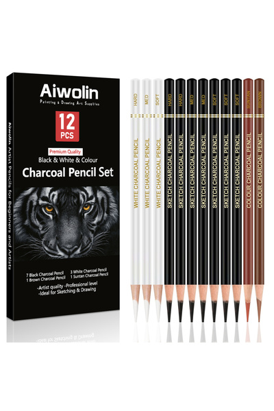Choice4 12pcs Mix Colors B 6/8/12 Carbon Pencil Professional White Charcoal H...