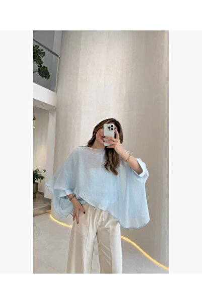 OTAKU Women's Linen Look Bat Sleeve Oversize Blouse
