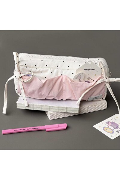 Choice1 A2 Large Capacity Polka Dot Bow Pencil Case White with Pink Accessori...