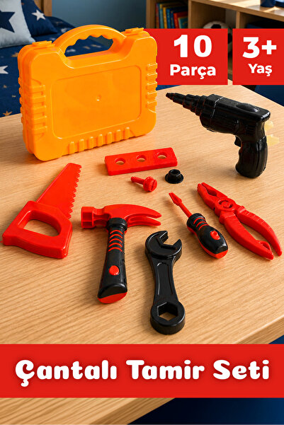 Meleni Toys 10 Parça Tamirci Oyun Seti - Taşınabilir Çantalı Matkap Çekiç Pen...