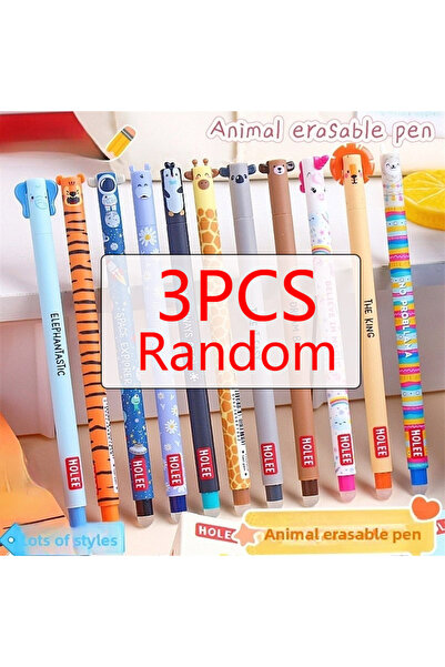 Choice Random 3pcs Blue Cute Animal Erasable Pen 0.7mm Blue Ink Friction Eras...