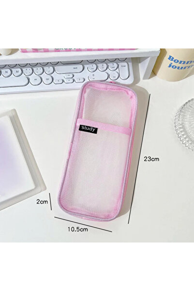 Choice3 Pink Transparent Mesh Pencil Case Double Layer Portable Lightweight G...