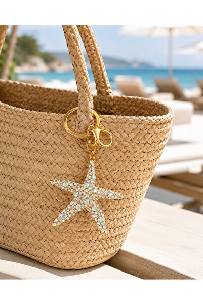 Hugs and Gifts White Stone Starfish Keychain – Gold Detailed Bag Charm ✨ 🤍 🌟