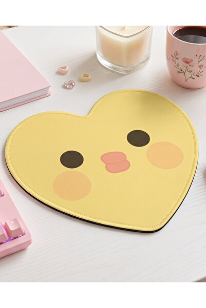 matizya Sevimli Civciv Desenli Kalp Mousepad – Kawaii Kalpli Mouse Pad – Cute...