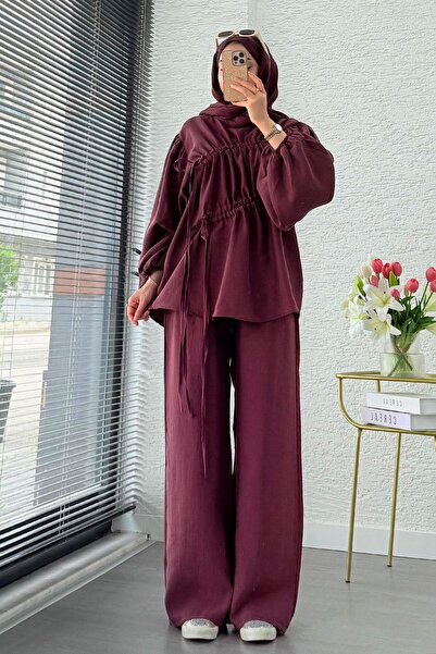MELEK ARAZ Premium Drawstring Detailed Modal Set – Plum