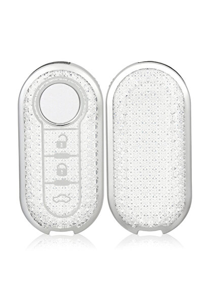 Choice white silver Car Flip Key Case Cover For FIAT 500 Ducato Panda 500L Pu...