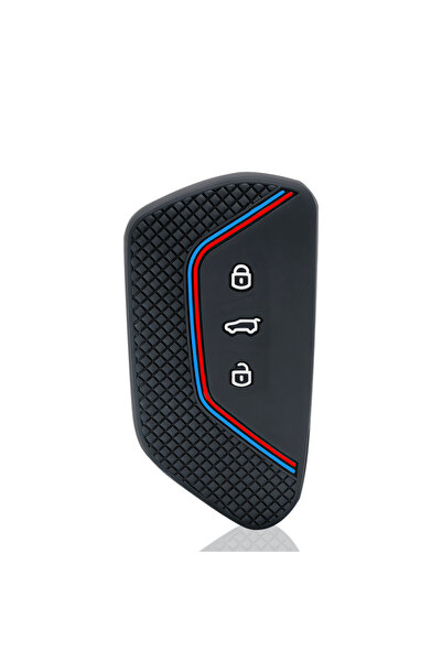 Choice1 Red Blue Line Silicone Car Key Fob Chain Case Cover For VW Golf 8 ID....