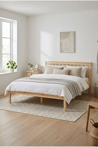 Loolpi Home Zen Masif Karyola Doğal Ahşap Yatak Çift Kişilik