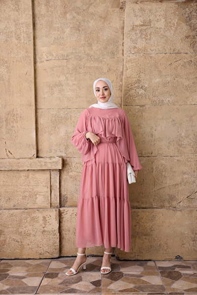 LOCCO Women's Drawstring Detail Waist Tie Dress Dusty Rose