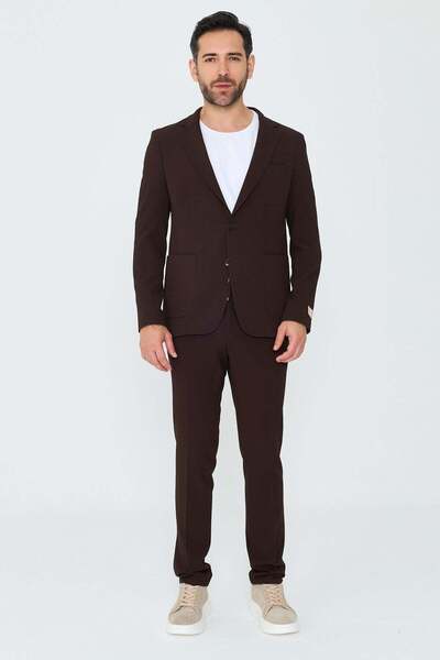 White Stone Brown Mono Collar 6 Drop Regular Fit Jogger Suit