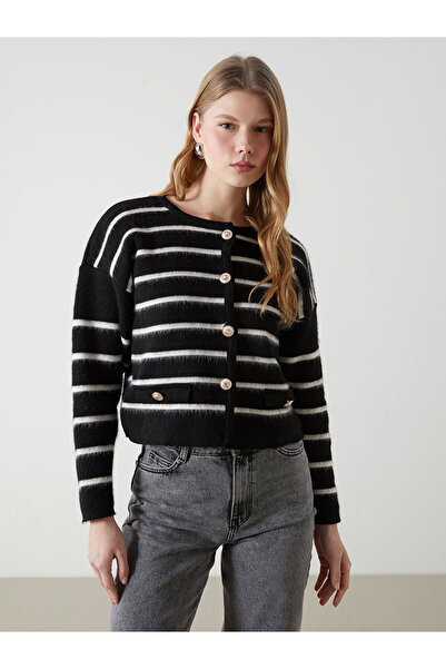LC Waikiki Nevavm Women's Striped Collar Striped Knitwear Cardigan with a Dif...