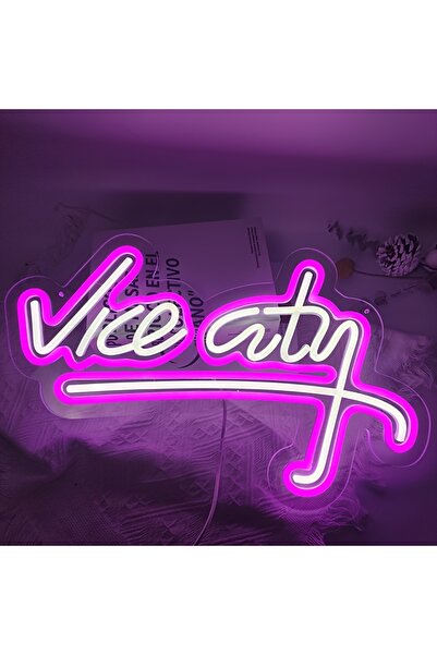 Poznan Lighting Vice City Yazılı Neon LED Tabela Oyun Odası Duvar Dekoru