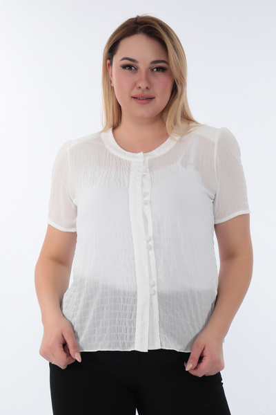 KİFAYET Plus Size Crew Neck Gipeli Short Sleeve Summer Women's Blouse