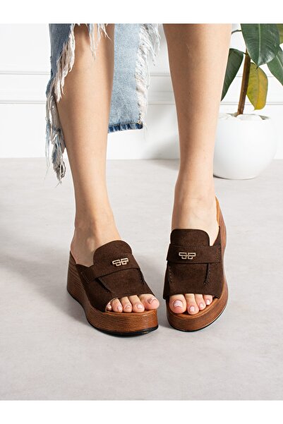 ALEMDAR AYAKKABI Lunaris Brown Wedge Heel Women's Slippers