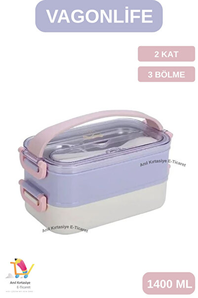 Vagonlife Lunch Box Yeni Nesil Sefer Tası Taşınabilir Yemek Kutusu Çelik 2 Katlı